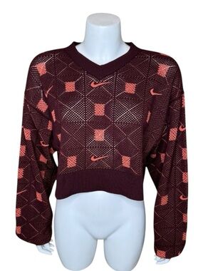 Nike Naomi Osaka Engineered Knit Sweater S Cropped V-neck Burgundy FV7801